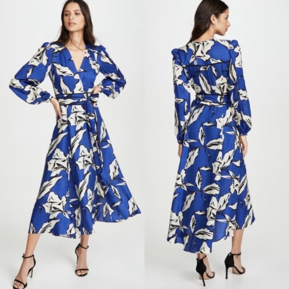Veronica Beard Vibrant Blue and Cream Midi Dress